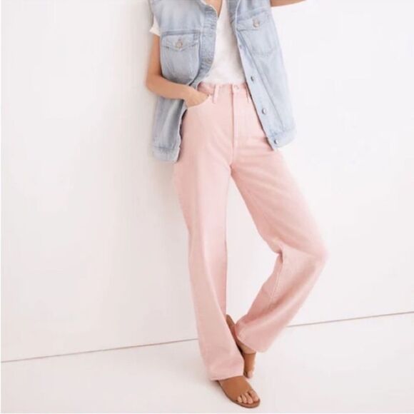 Madewell Baggy Straight High Rise Jeans in Garment Dyed Pink 26 - Picture 1 of 8